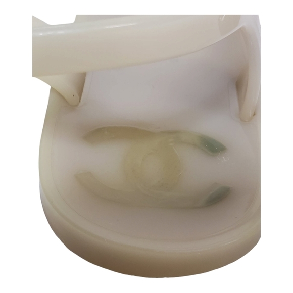 Chanel Camelia Rubber Flat Slingback Sandals SZ 36 Beige - Picture 6 of 16